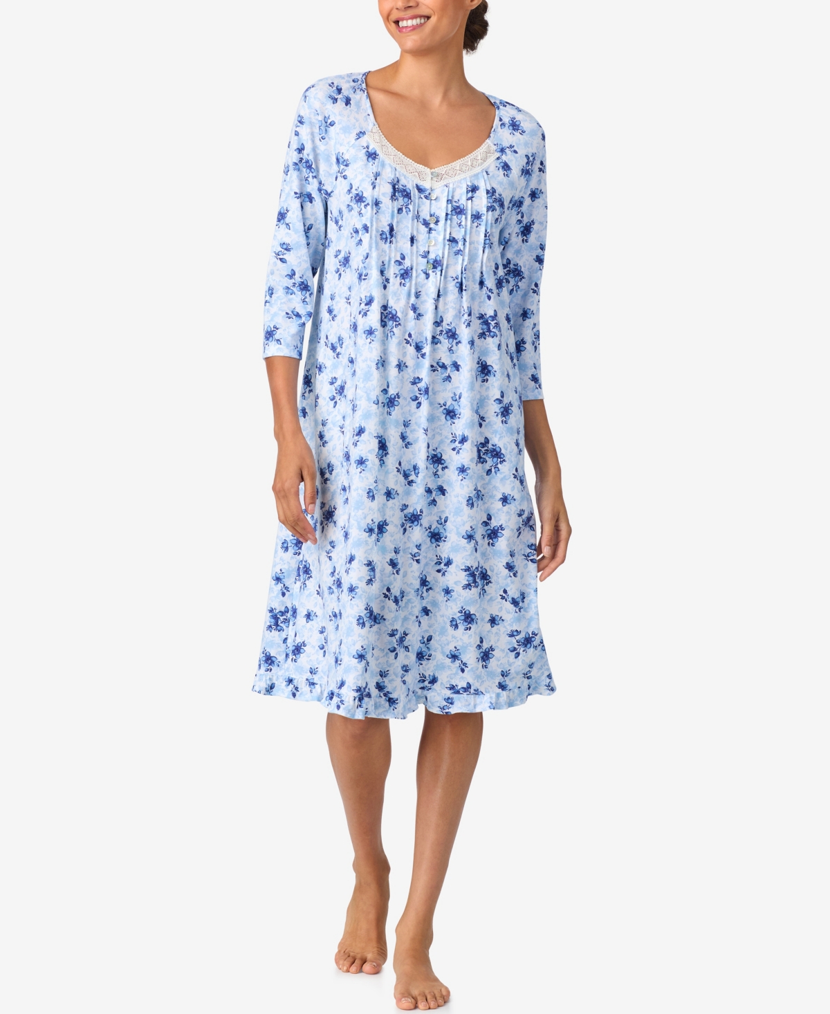 Aria Women's Brushed Cotton 3/4 Sleeve Nightgown In Blue