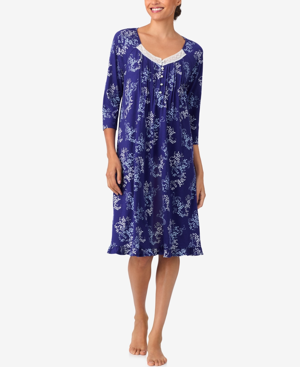 Aria Women's Brushed Cotton 3/4 Sleeve Nightgown In Blue