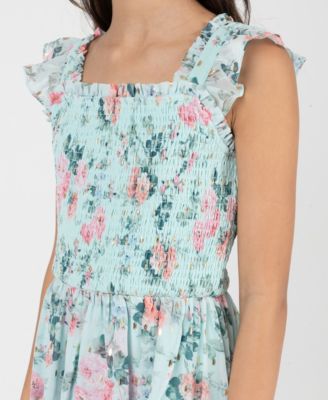Girls 7-16 Floral Lurex Chiffon Smocked Dress