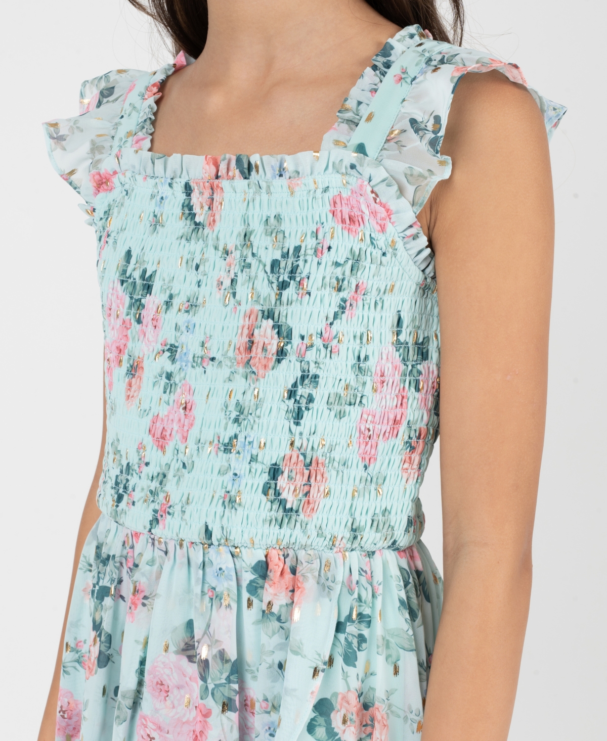 Rare Editions Girls 7-16 Floral Lurex Chiffon Smocked Dress