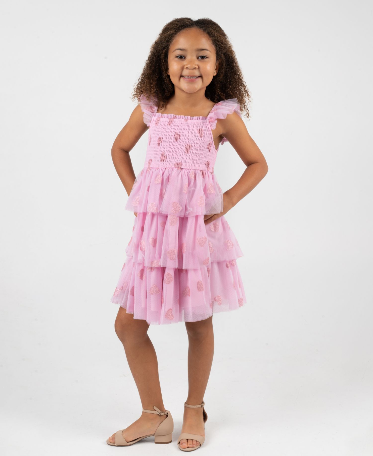 Girls 2T-6X Tiered Heart Glitter Mesh Dress