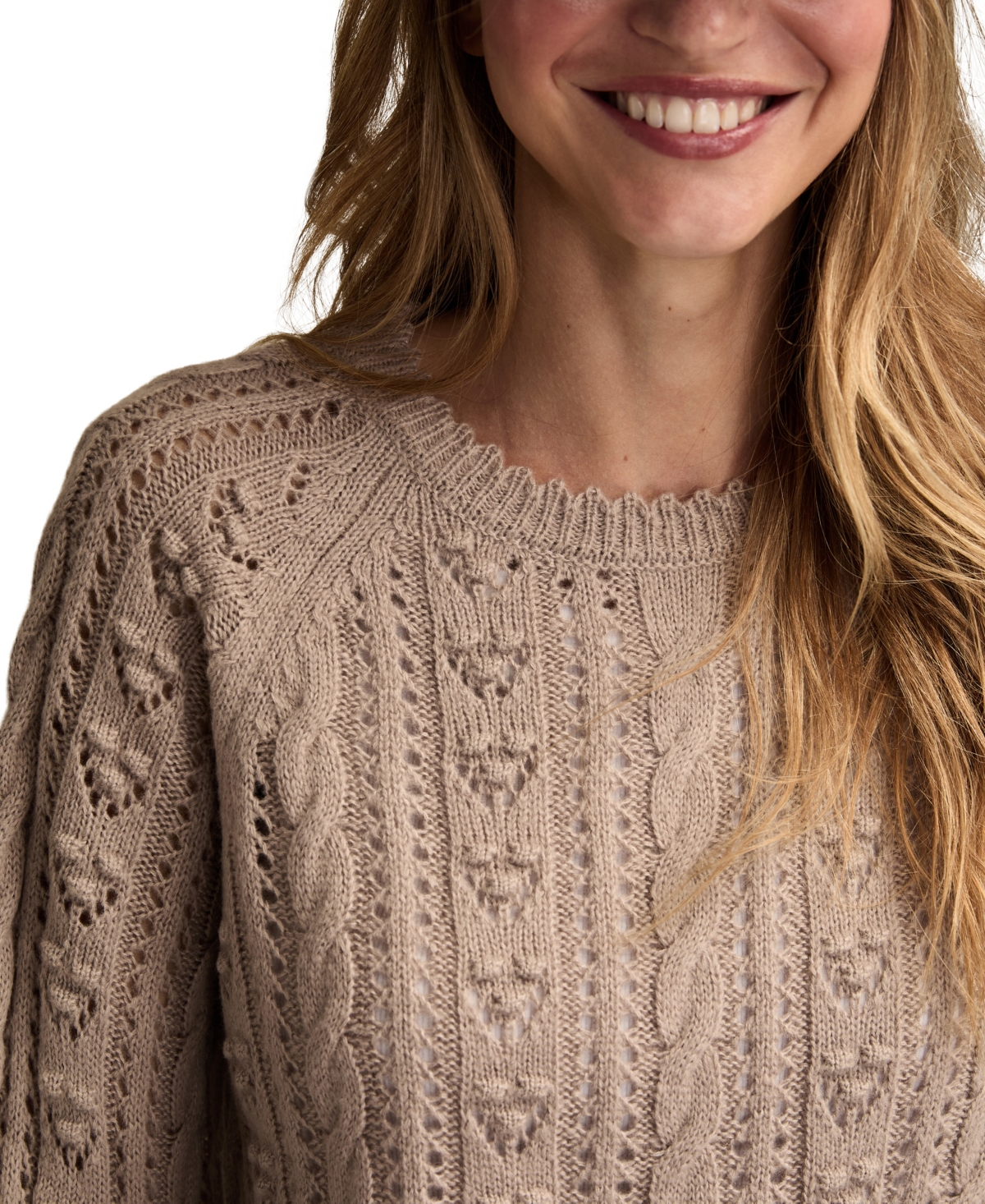 Lucky Brand Women's Pointelle Crewneck Sweater In Brown