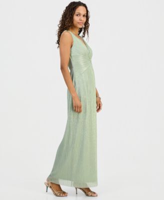 Petite Metallic V-Neck Twist-Front Gown