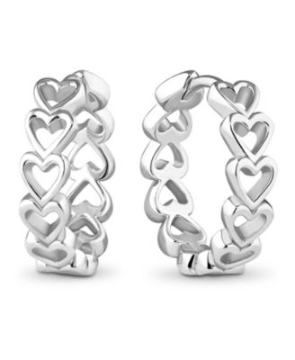 Open Heart Hoop Earrings in Rhodium Plated Sterling Silver