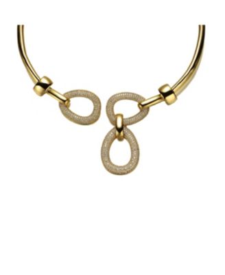 14k Yellow Gold Plated Modern Triple Mesh Drop Open Collar Choker Necklace