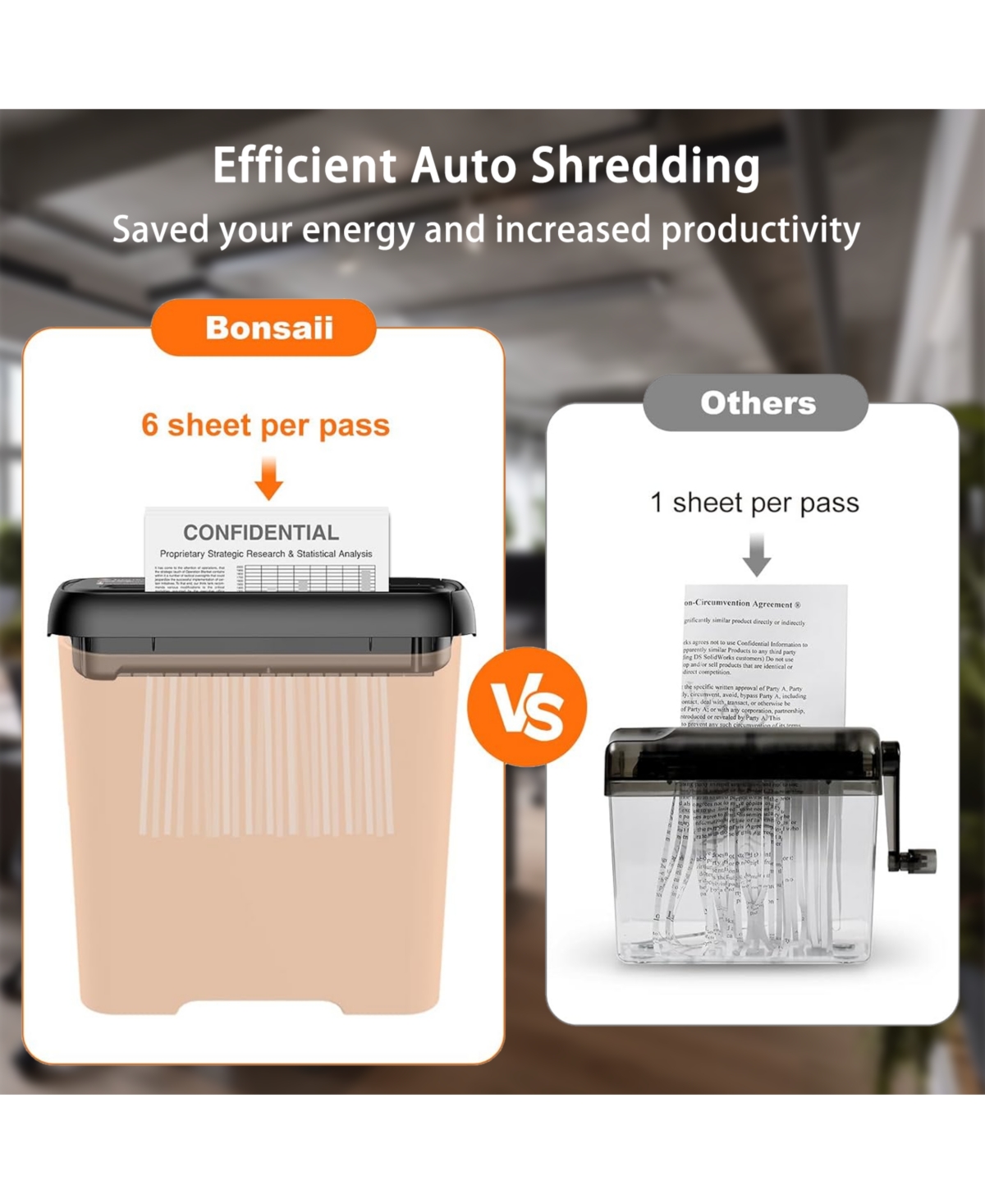 Bonsaii 6-Sheet Strip-Cut Paper Shredder with Basket, Portable Home Office Shredder with Overheat Protection, Compact Design for Easy Use