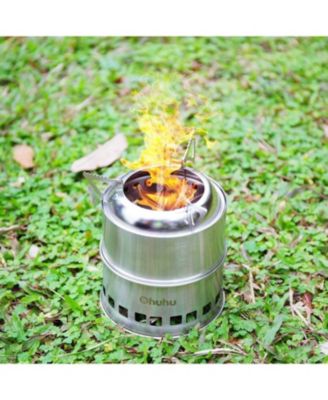 Stainless Steel Wood Burning Camp Stove – Mini Portable with Grill Grid & Carry Bag for Outdoor Cooking