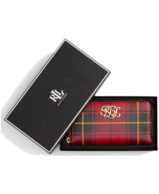 Boxed Plaid Nappa Leather Continental Wristlet 