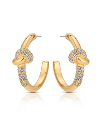 Gold Plated Pave Love Knot Hoop Earrings