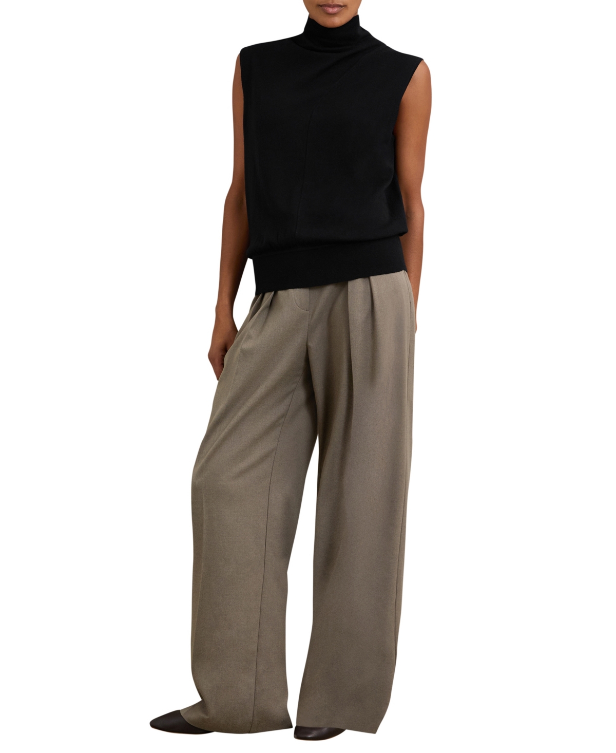 Reiss Womens Black Harper Funnel-neck Sleeveless Wool Top