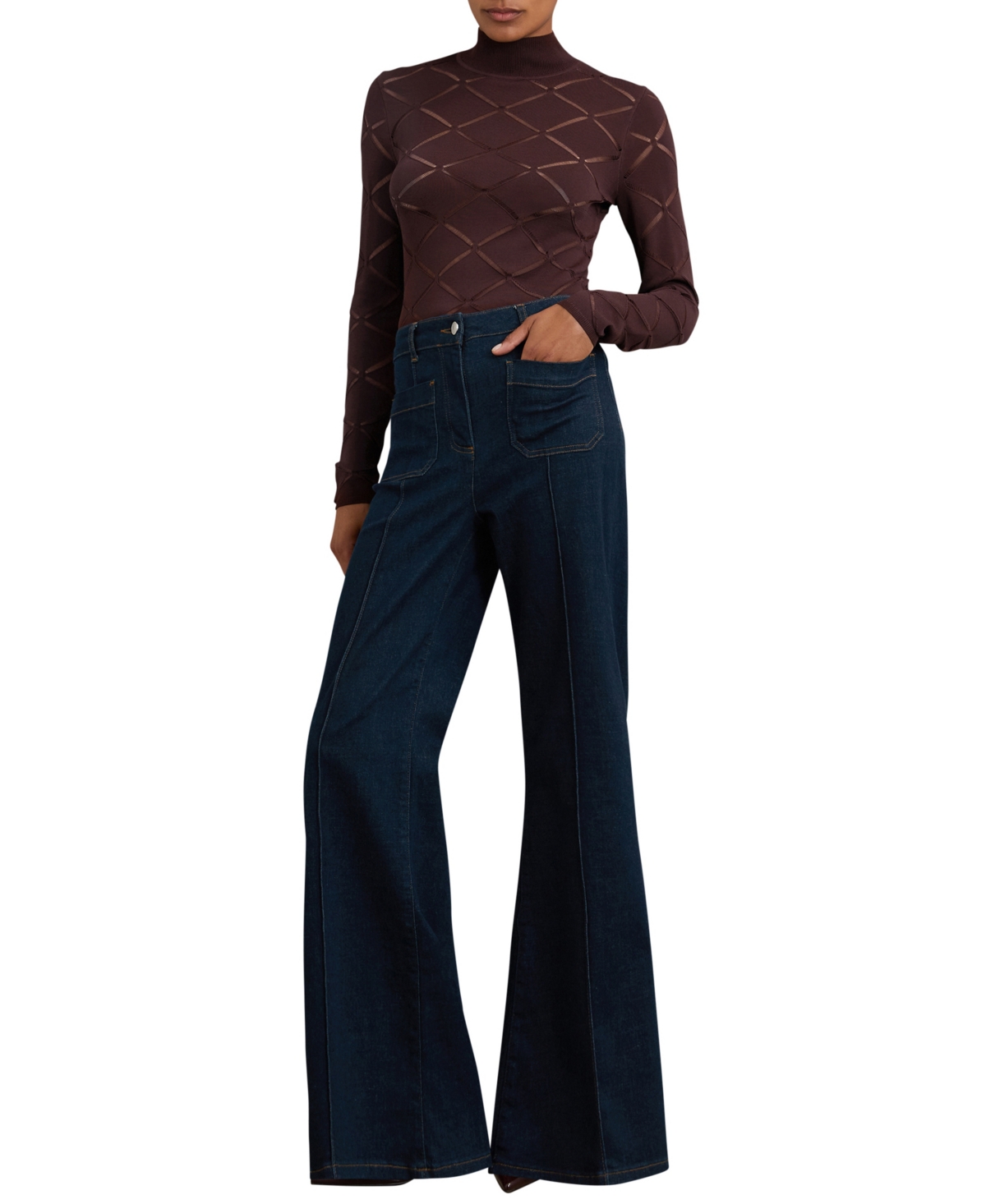 Reiss Women's Laser-Cut Funnel-Neck Knit Top