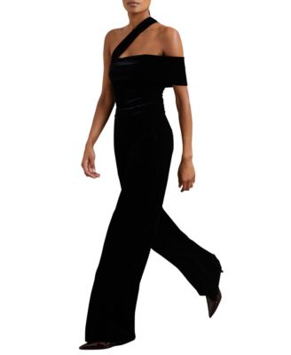Women's Velvet One-Shoulder Wide-Leg Jumpsuit
