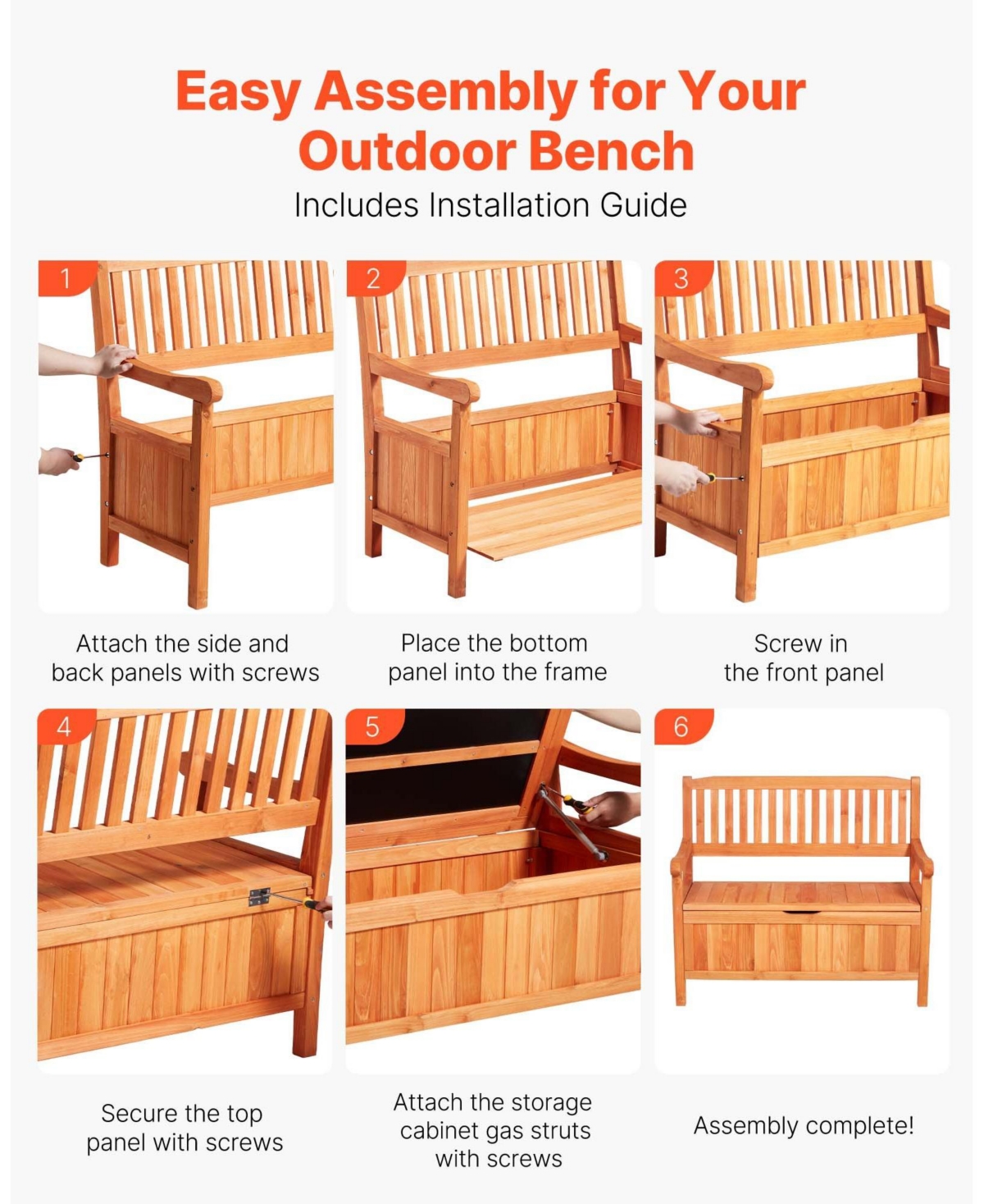 Slickblue 33 Gal Outdoor Wooden Storage Bench with Deck Box Seating