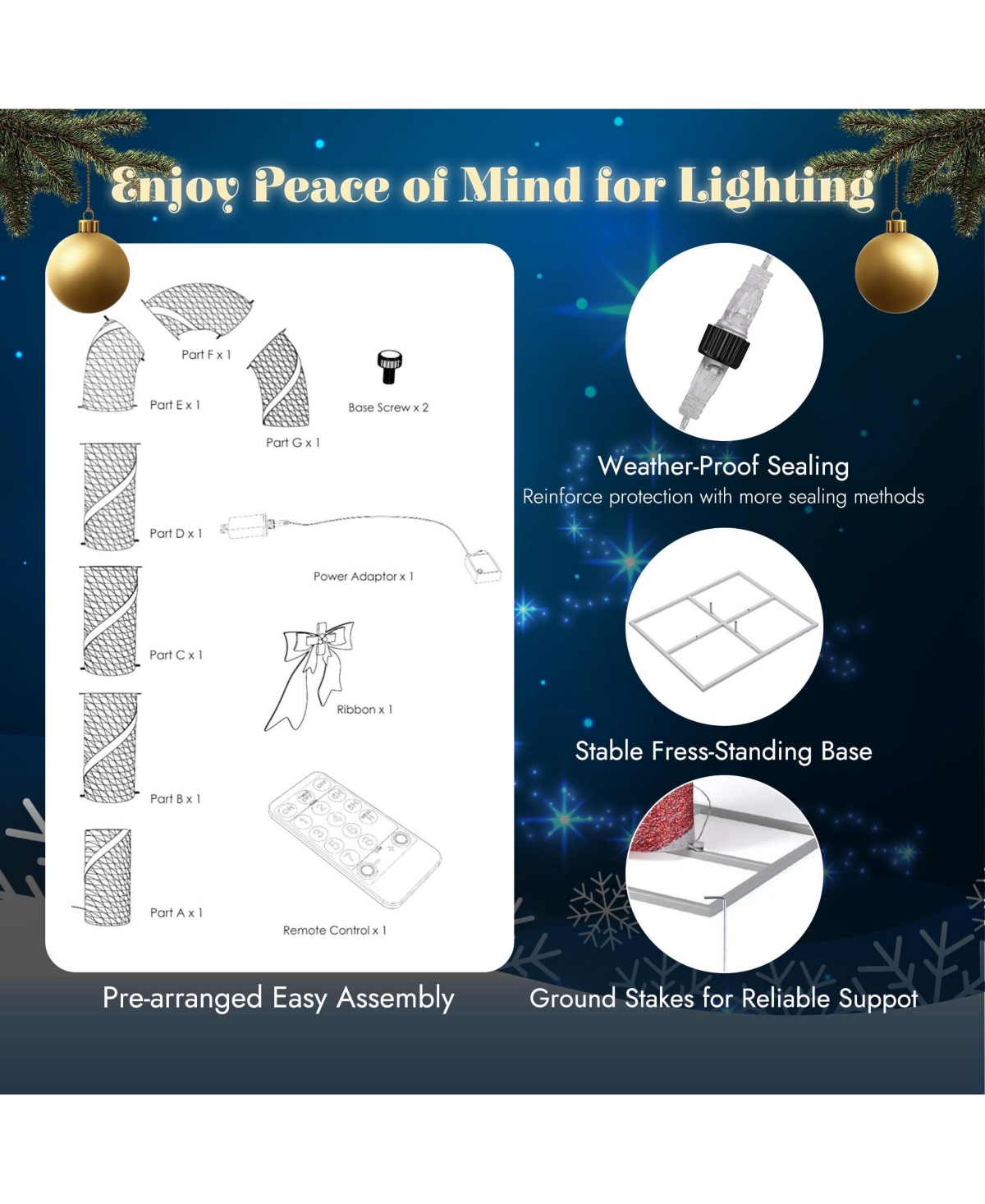 Yescom 8FT Pre-Lit 660LED Christmas Candy Cane Giant 3D Lighted Outdoor Yard Decorations, Holiday Display Large Lighting