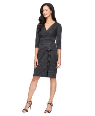 SL Fashions - Women's Metallic Knit V-Neck Short Dress