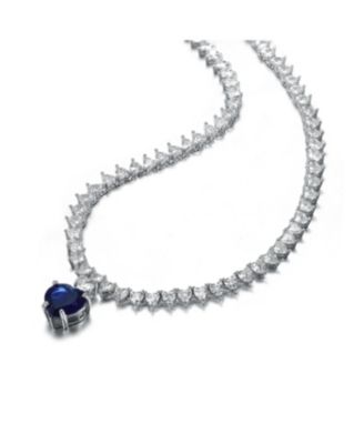 Women's Luxurious Heart Tennis Necklace Blue Heart Charm Drop