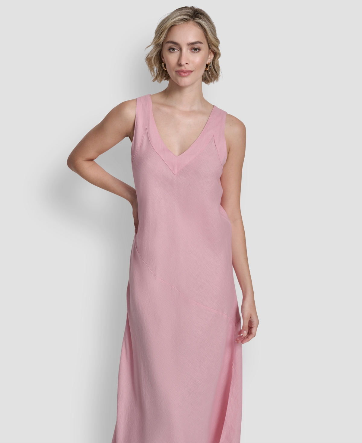 Dkny Women's Linen Panelled V-neck Midi Dress In Pink