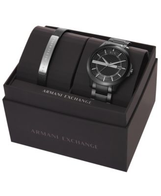 Men's Black Stainless Steel Bracelet Watch Gift Set 46mm