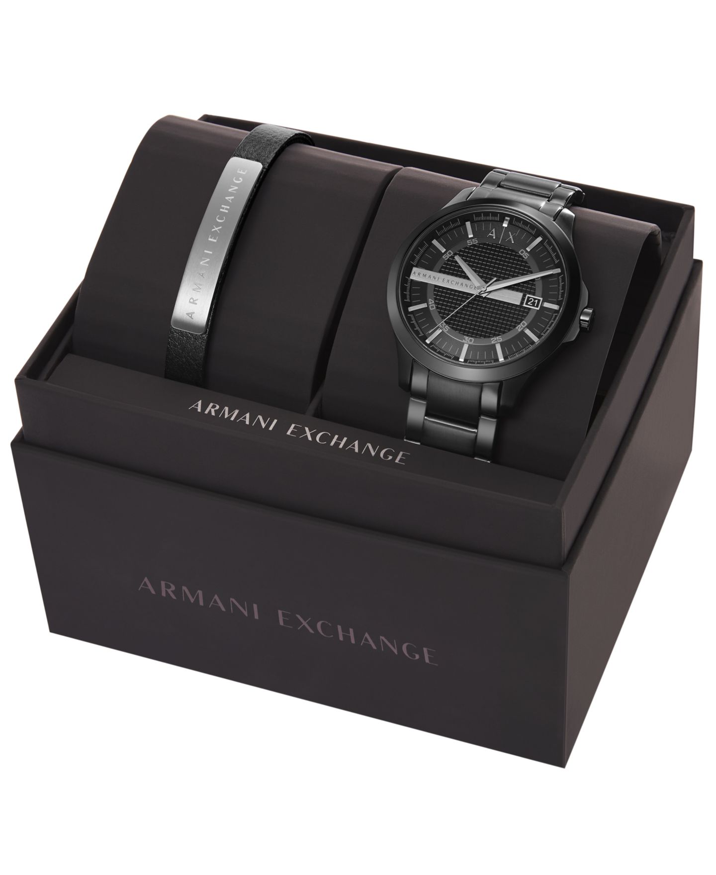 Мужские часы A|X Armani Exchange Black Stainless Steel Bracelet Watch Gift Set 46mm — фото 3