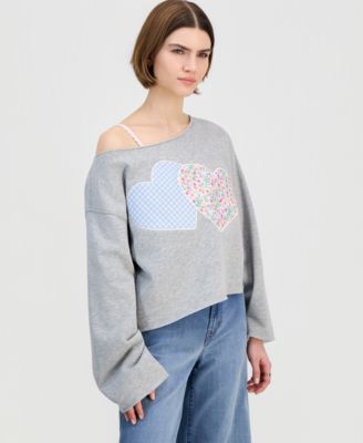 Juniors' Boat-Neck Patchwork Sweatshirt