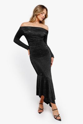 Women's Shapewear Metallic Knit Long Sleeve Slim Mermaid Maxi Dress