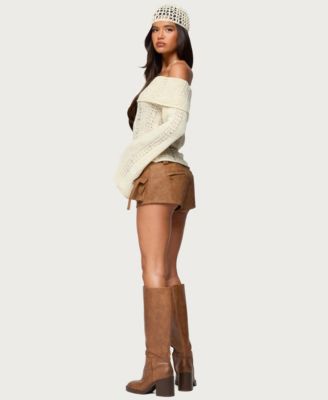 Women's Renna Distressed Fold Over Knit Top