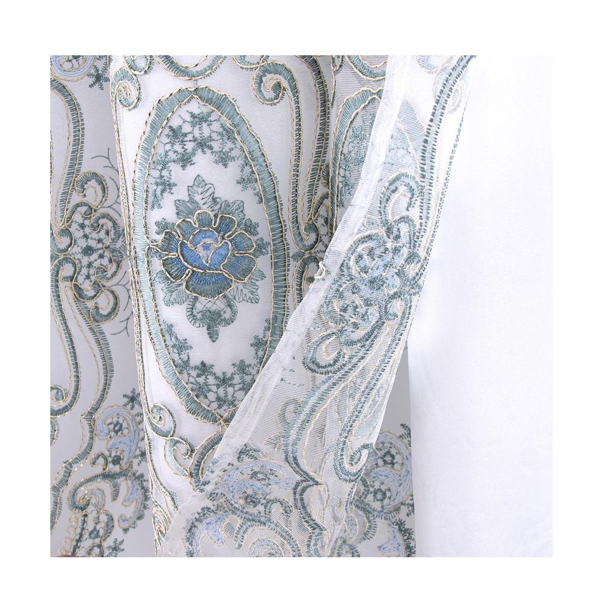 Rt Designers Collection Dayton Emb Attached Valance Backing Blackout Window Curtains 50" x 84" White/Teal