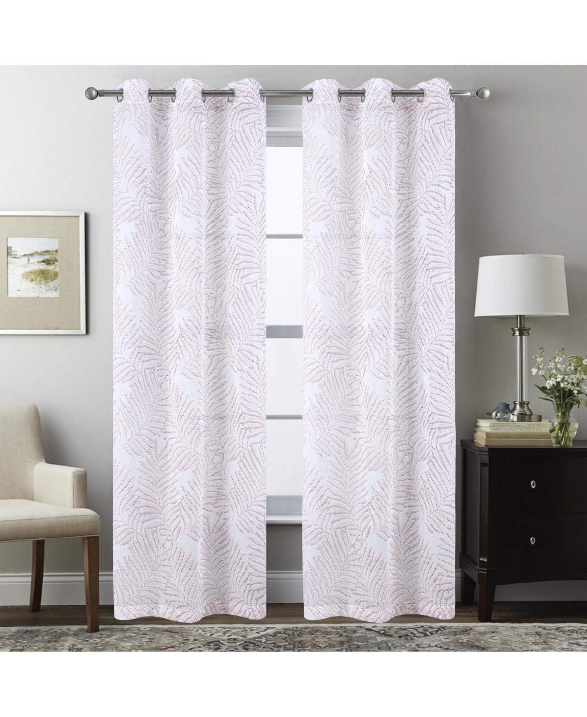 Rt Designers Collection Faye Grommet Metallic Sheer Printed Doily Curtain Panel 54" x Rose