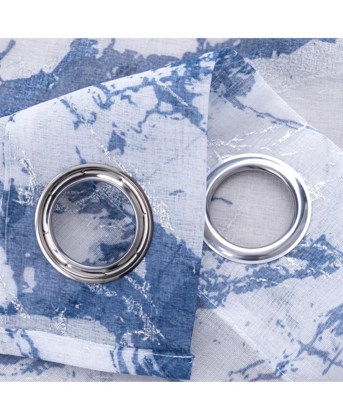 Rt Designers Collection Marble Grommet Metallic Sheer Printed Doily Curtain Panel 54" x Blue