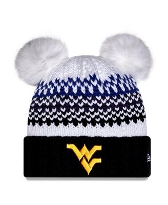 Women's Navy West Virginia Mountaineers Double Pom Print Cuffed Knit Hat