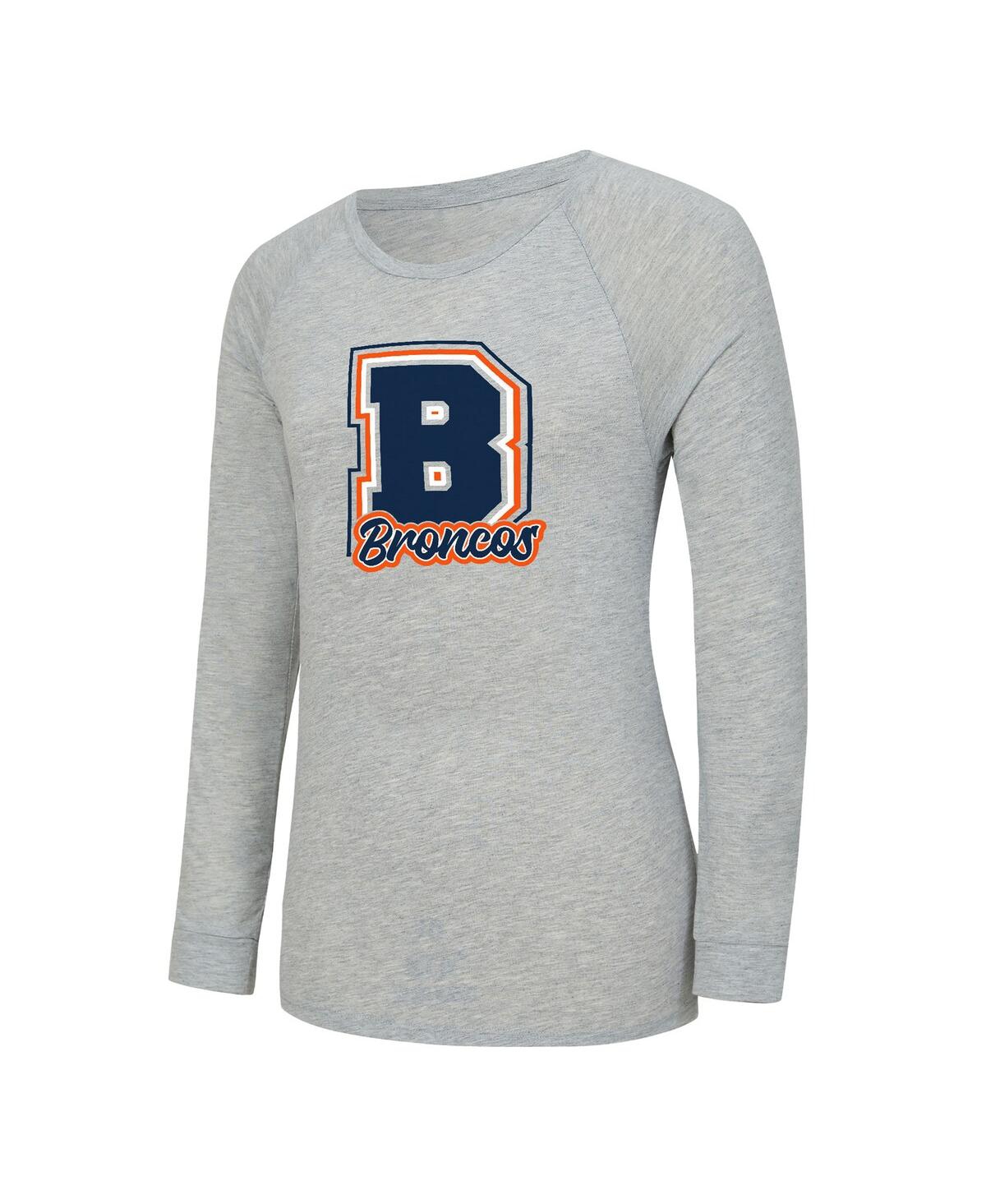 Concepts Sport Women's 2-piece Heather Gray/navy Denver Broncos Regulate Plaid Long-sleeve T-shirt And Shorts Sleep In Gray