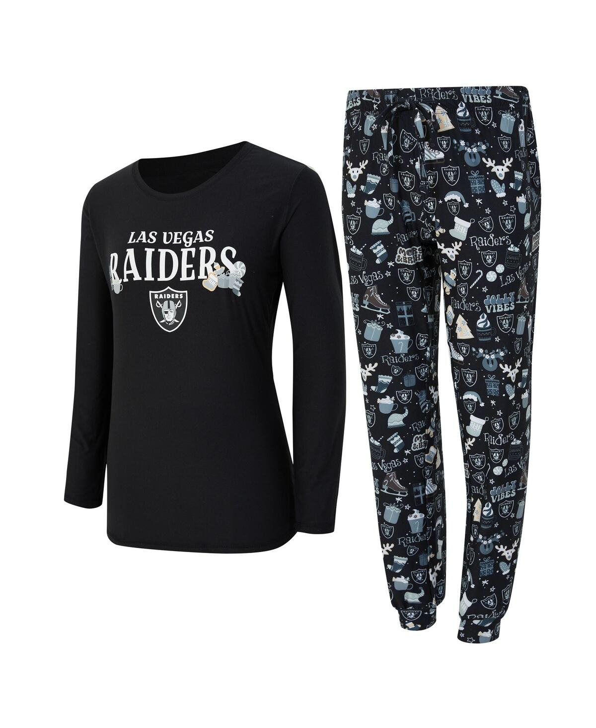 Concepts Sport Women's 2-piece Black Las Vegas Raiders Chestnut Long Sleeve T-shirt And Pants Sleep Set In Multi