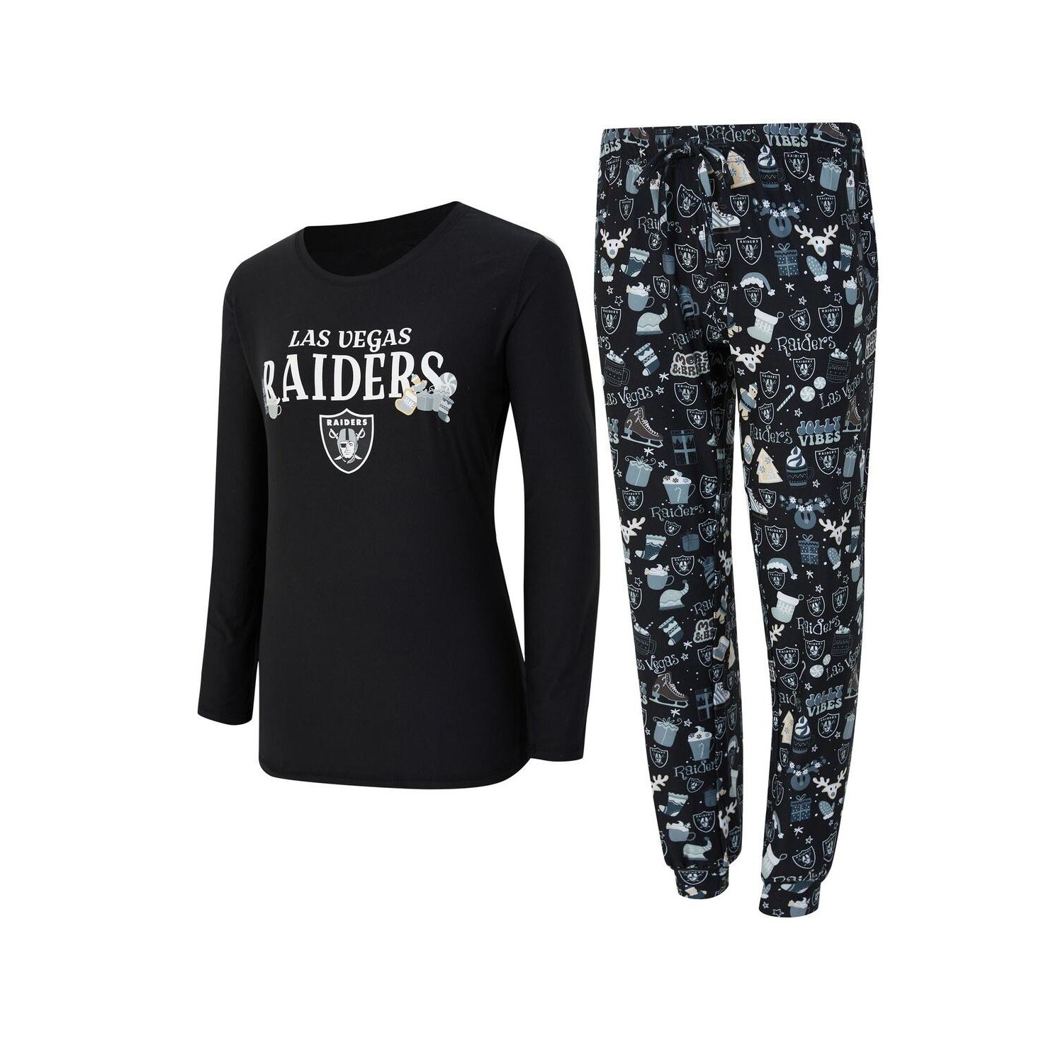 Women's 2-Piece Black Las Vegas Raiders Chestnut Long Sleeve T-Shirt and Pants Sleep Set