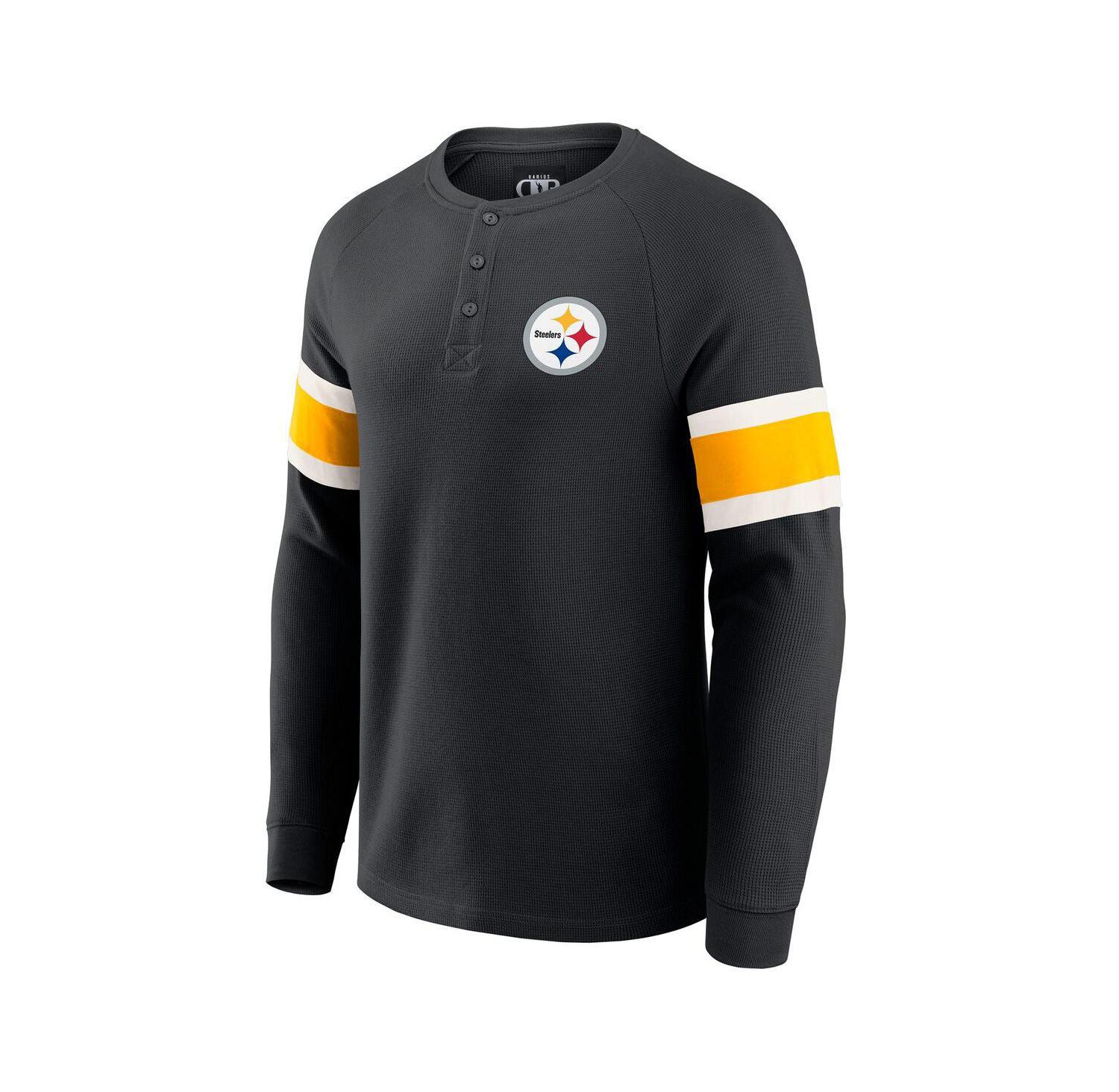 Men's Black Pittsburgh Steelers Waffle-Knit Raglan Long Sleeve Henley T-Shirt