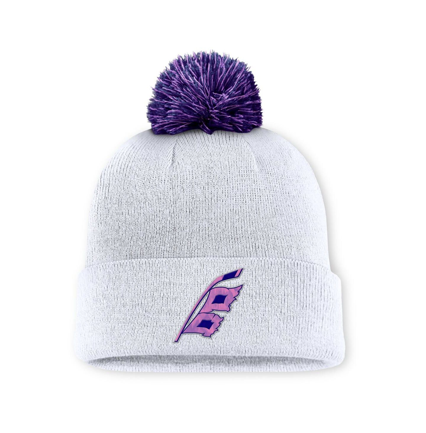 Мужская шапка Fanatics White Carolina Hurricanes Authentic Pro Hockey Fights Cancer Cuffed Knit Hat with Pom — фото 1