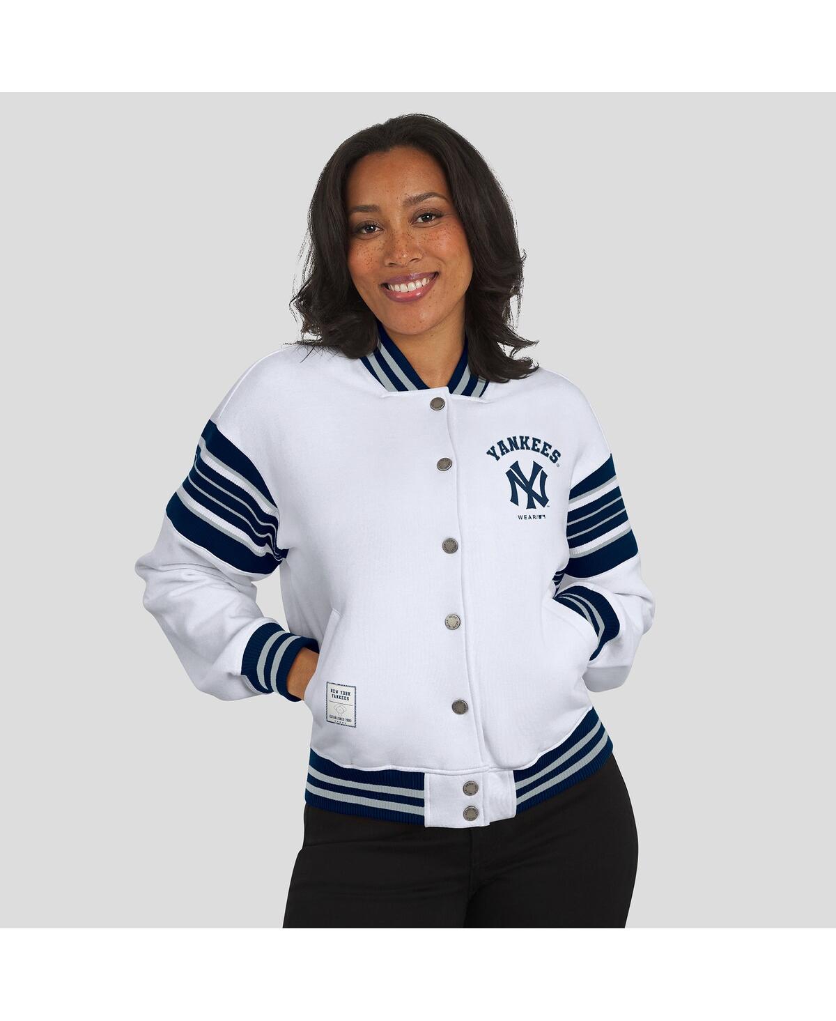 Wear By Erin Andrews Women's White New York Yankees Full-snap Fleece Sweatshirt Jacket In White
