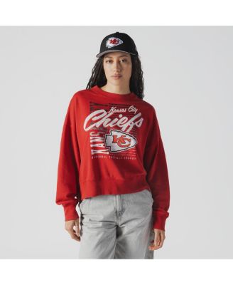Women's Red Kansas City Chiefs Oversized Throwback Mineral Wash Crew Neck Sweatshirt