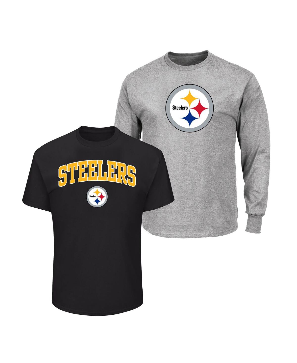 Fanatics Men's Black/Heather Gray Pittsburgh Steelers Big & Tall 2-Pack T-Shirt Set