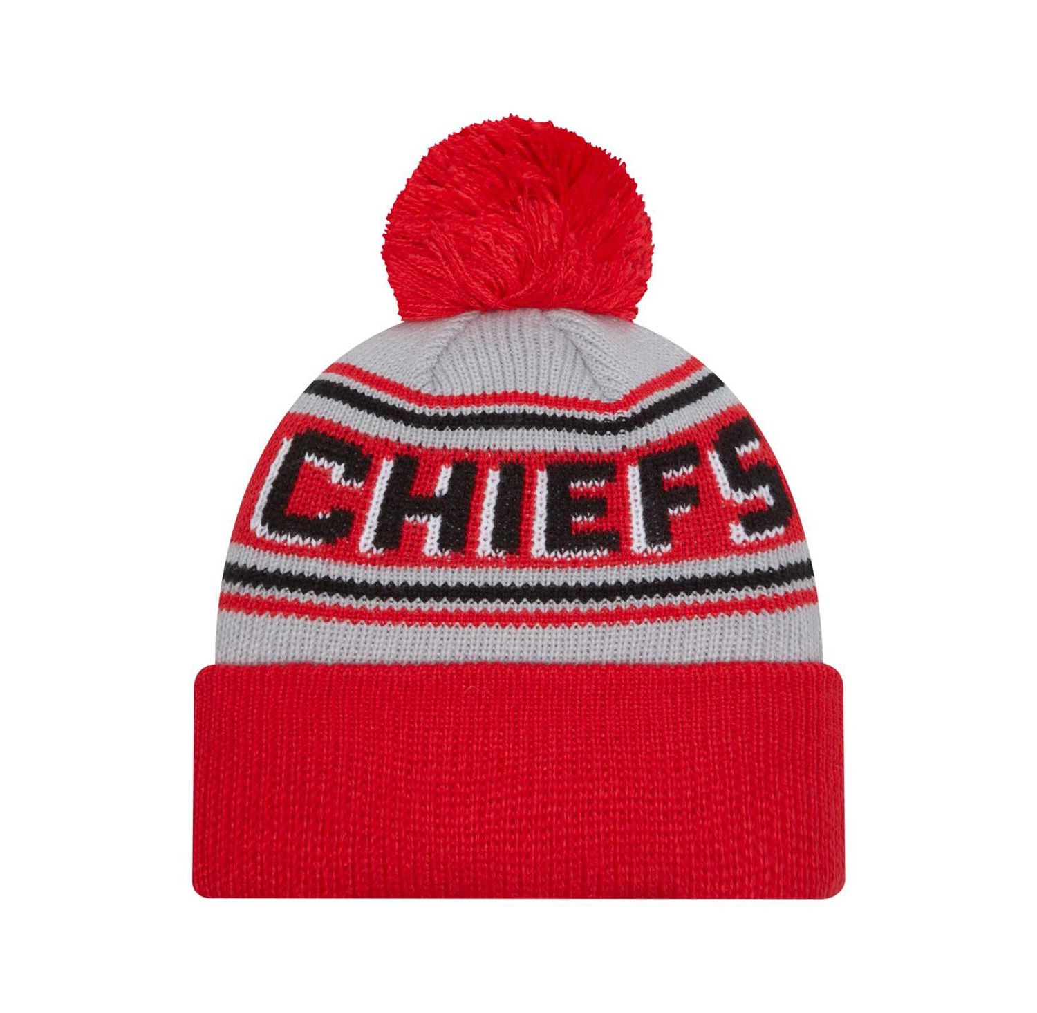 Big Boys and Girls Red Kansas City Chiefs Main Cuffed Knit Hat with Pom