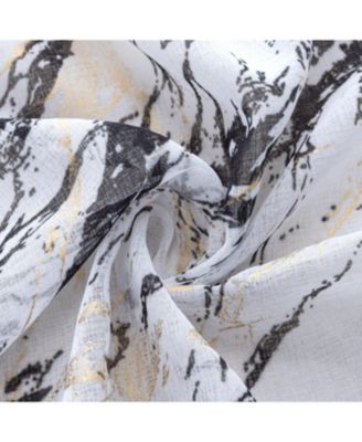 Marble Grommet Metallic Sheer Printed Doily Curtain Panel 54" x Black