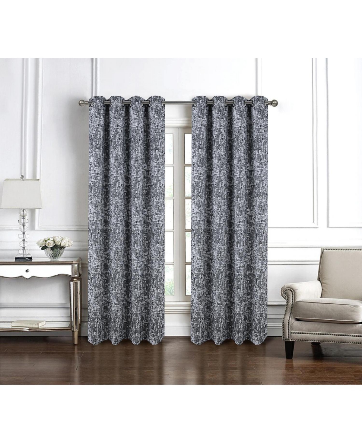 Rt Designer Collection Cambridge Jacquard Luxurious Decorative Grommet Curtain Panel 54" x 90" Charcoal