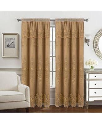 Daisy Embroidery Grommet Curtain Panel With Attached Valance 54" x 84" Gold/Gold