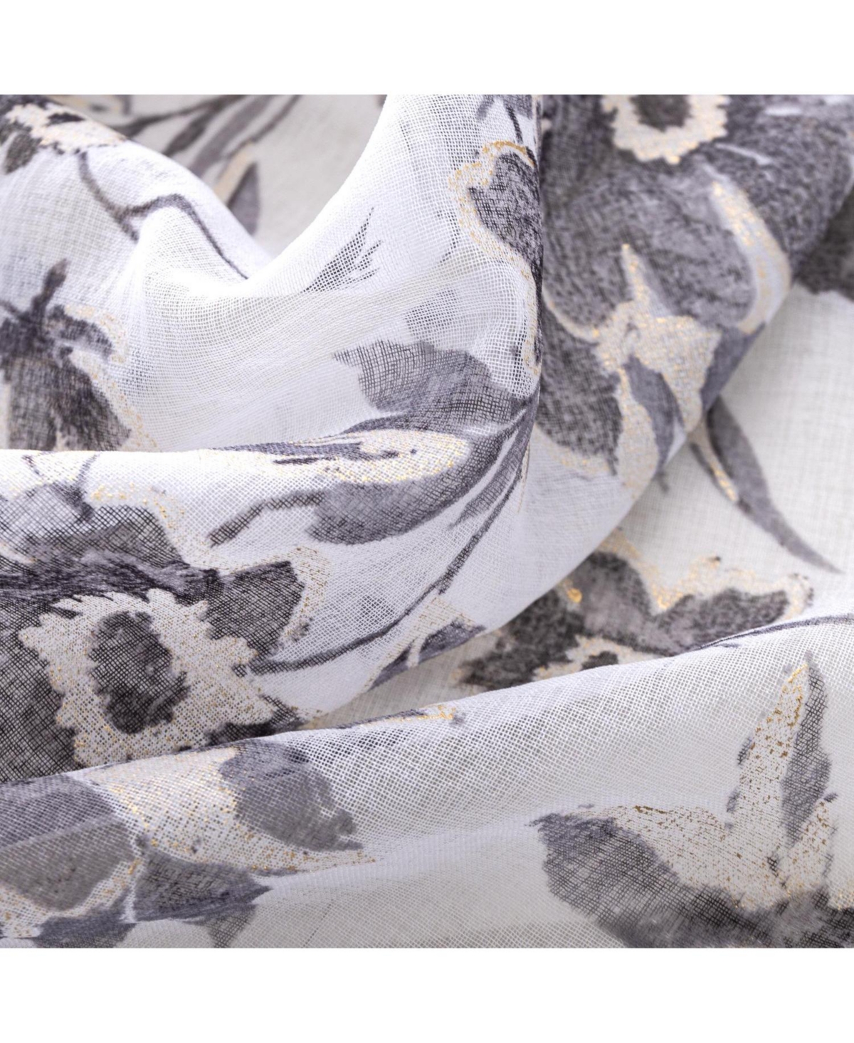 Rt Designers Collection Meadow Grommet Metallic Sheer Printed Doily Curtain Panel 54" x 84" Grey