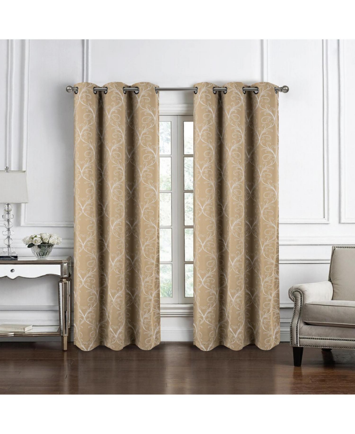 Rt Designer Collection Kimber 2 Pack Embroidered Blackout Luxurious Decorative Grommet Curtain Panel 36" x 84" Taupe