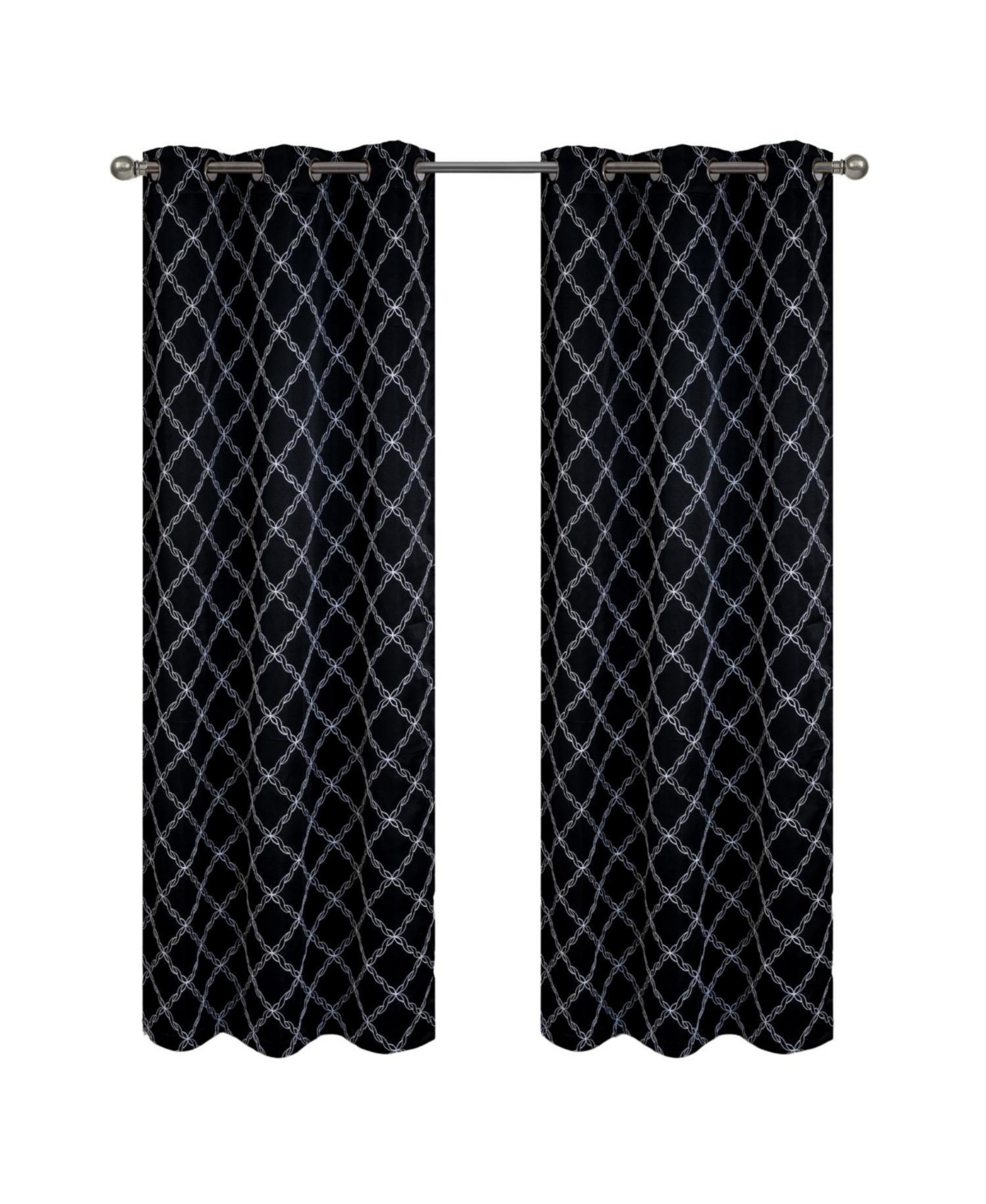 Rt Designer Collection Gable 2 Pack Embroidered Blackout Luxurious Decorative Grommet Curtain Panel 36" x 84" Black