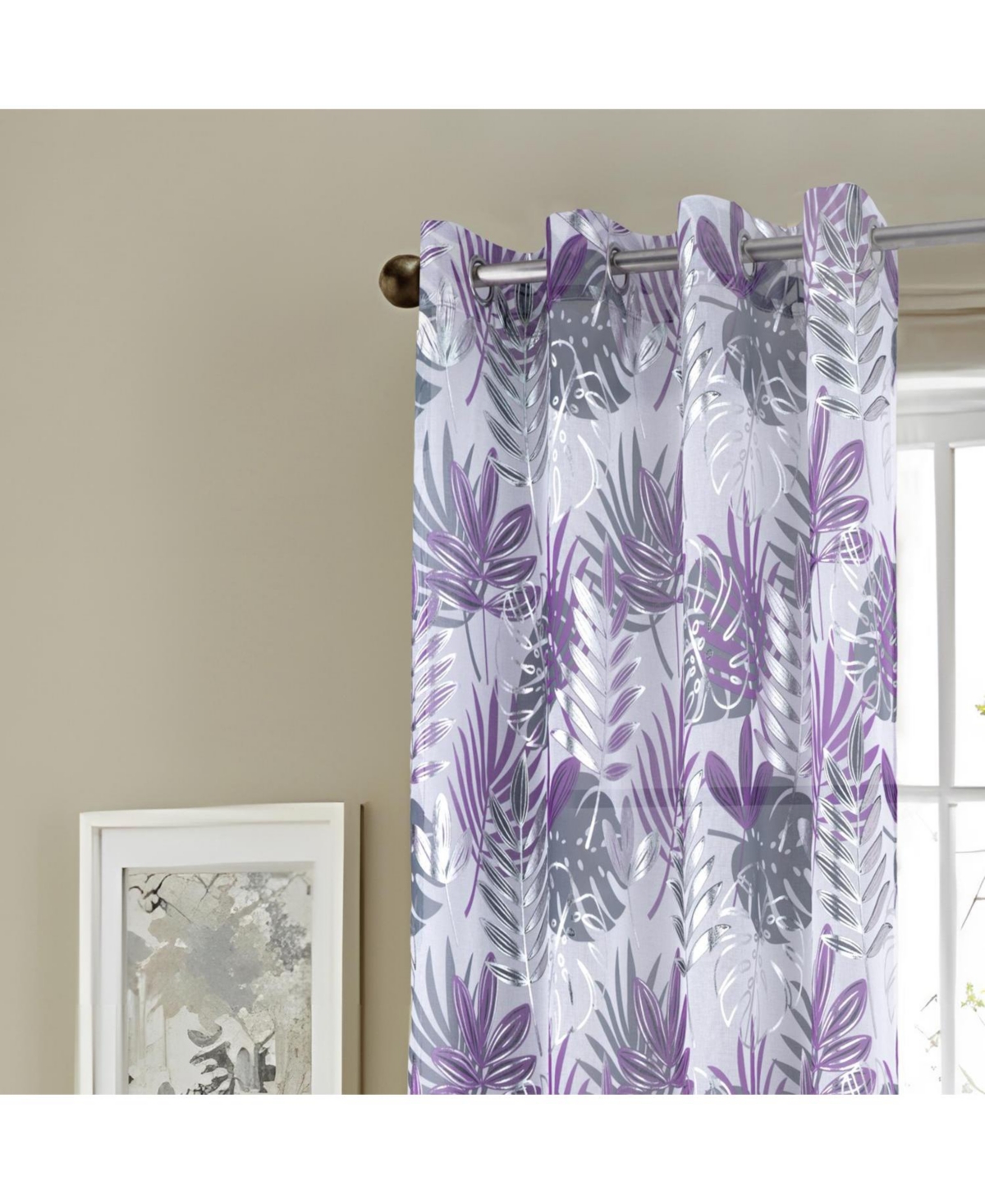 Rt Designer Collection Fern Foil Printed Doily Luxurious Decorative Grommet Curtain Panel 54" x 90" Lilac