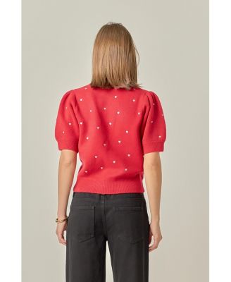 Women's Heart Women's-Embroidered Puff Sleeve Knit