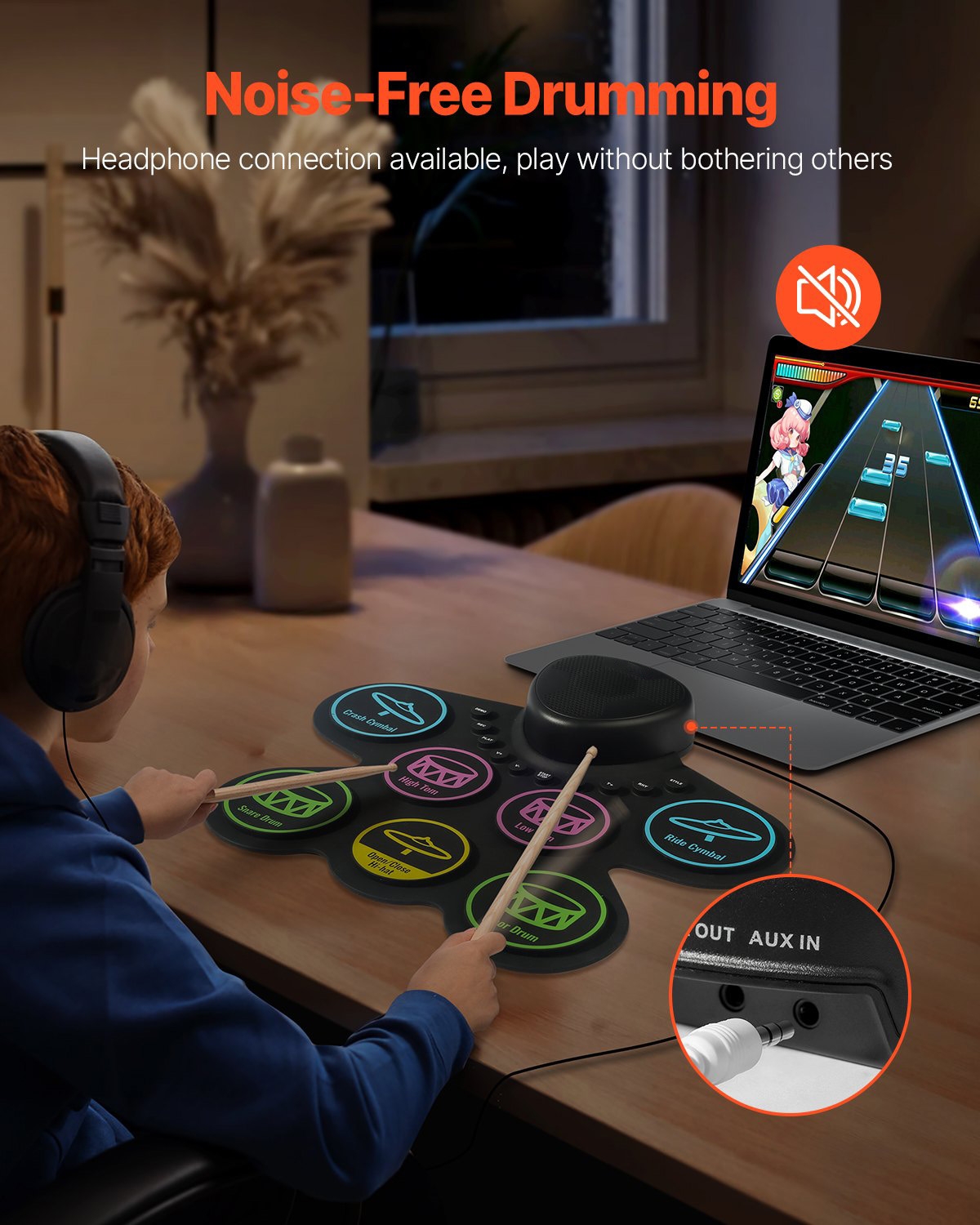 Mecale Electric Drum Set, 7 Pads Roll-Up Electronic Drum Kit with Headphone Jack, Built-In Speakers & Drum Sticks for Kids Practice