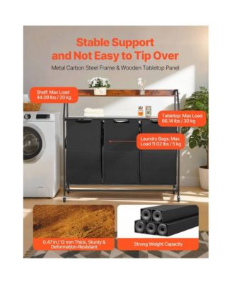 Laundry Sorter on Wheels with 2 Tiers, 3 Bags, and Hooks