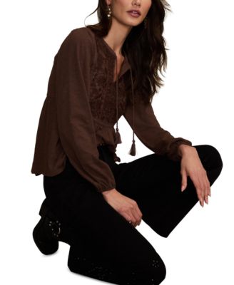 Women's Embroidered Bib Peasant Top